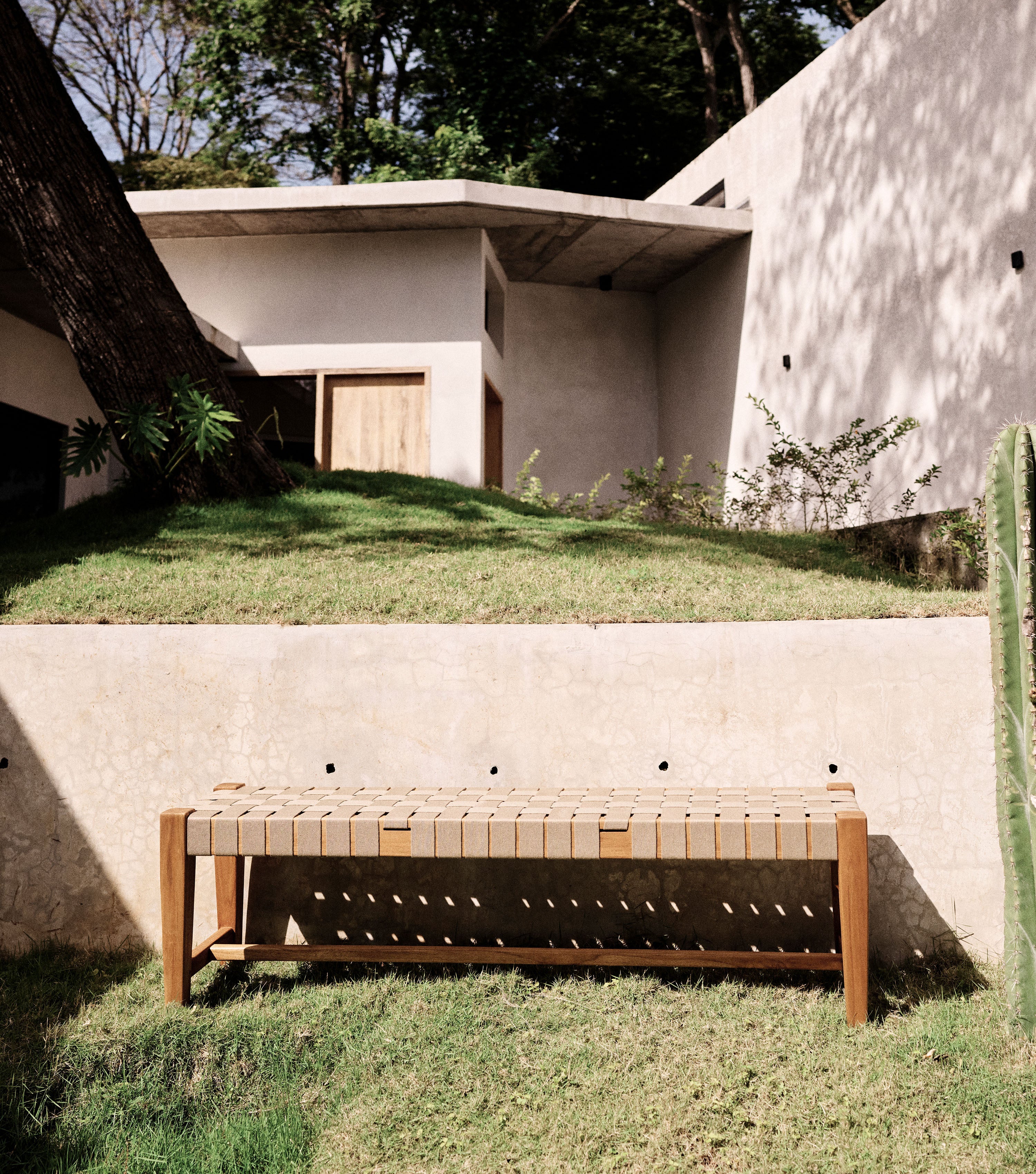 Santa Cruz Bench Woven Beige Outdoor Strap | Forever Furniture by MasayaCo